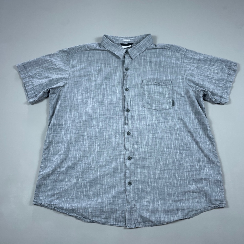 Columbia Mens XXL Gray Slub Cotton Short Sleeve Button Down Shirt Regular Fit